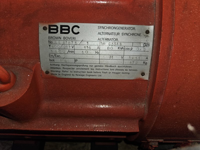 Notstromaggregat des Typs BBC Synchrongenrator Typ C 334B, Gebrauchtmaschine in Kleines Wiesental (Bild 1)