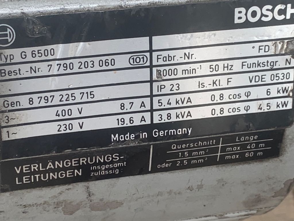 Notstromaggregat des Typs Bosch gebruikte generator met krachstroom en 230v 6KW g6500, Gebrauchtmaschine in Ameide (Bild 11)