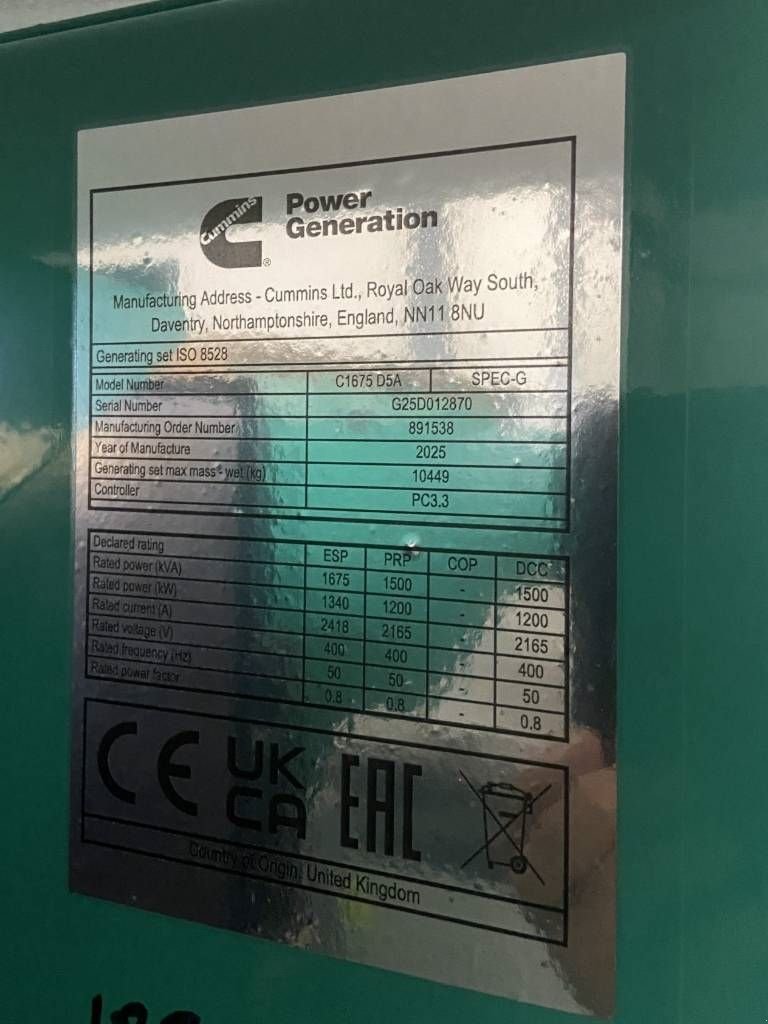 Notstromaggregat des Typs Cummins C1675D5A - 1.675 kVA Generator - DPX-18534-O, Neumaschine in Dordrecht (Bild 7)