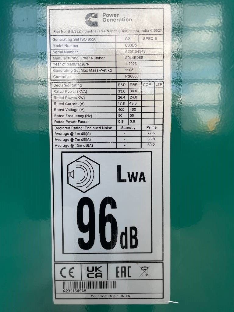 Notstromaggregat typu Cummins C33D5 - 33 kVA Generator - DPX-18503, Neumaschine w Dordrecht (Zdjęcie 7)