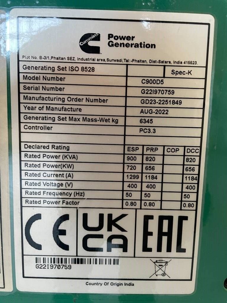Notstromaggregat of the type Cummins C900D5 - 900 kVA Surplus Genset - DPX-18527-O, Gebrauchtmaschine in Dordrecht (Picture 7)