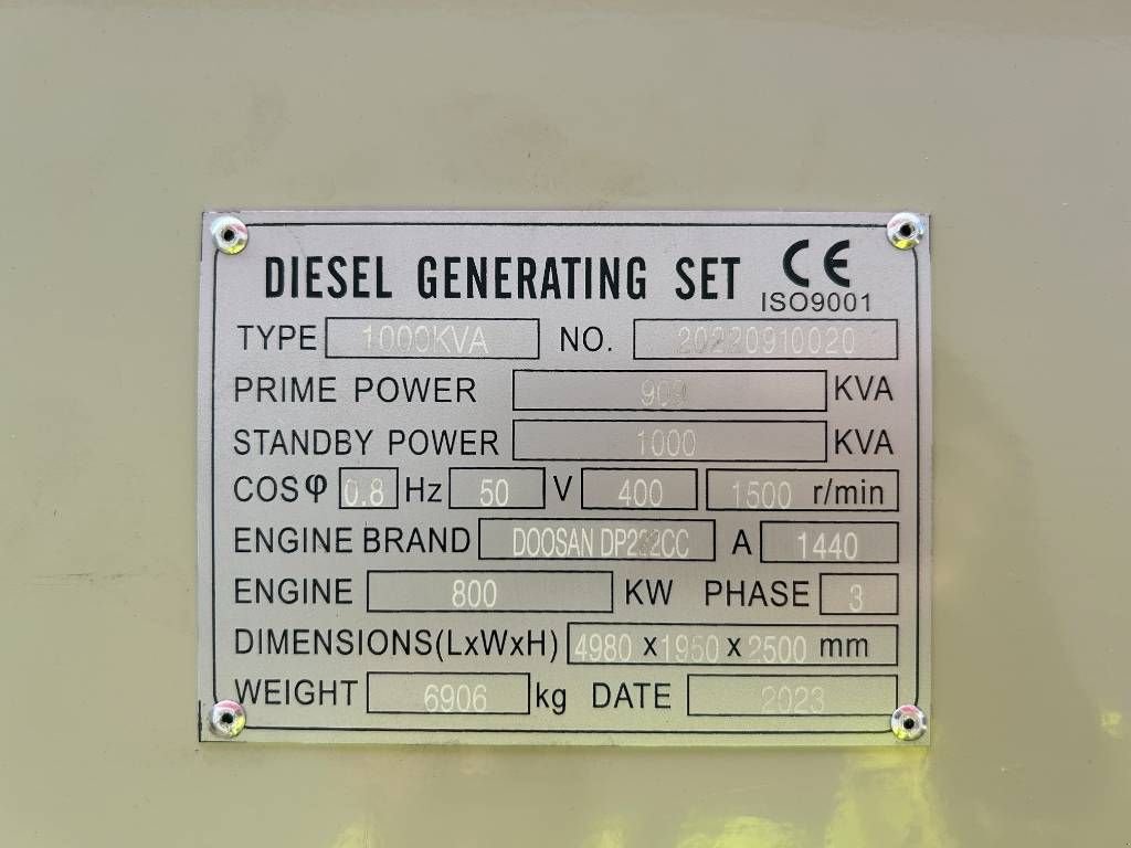 Notstromaggregat типа Doosan DP222CC - 1000 kVA Generator - DPX-19859, Neumaschine в Oudenbosch (Фотография 4)