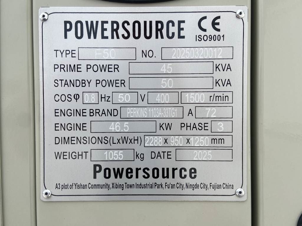 Notstromaggregat typu Perkins 1103A-33TG1 - 50 kVA Generator - DPX-19803, Neumaschine w Dordrecht (Zdjęcie 7)