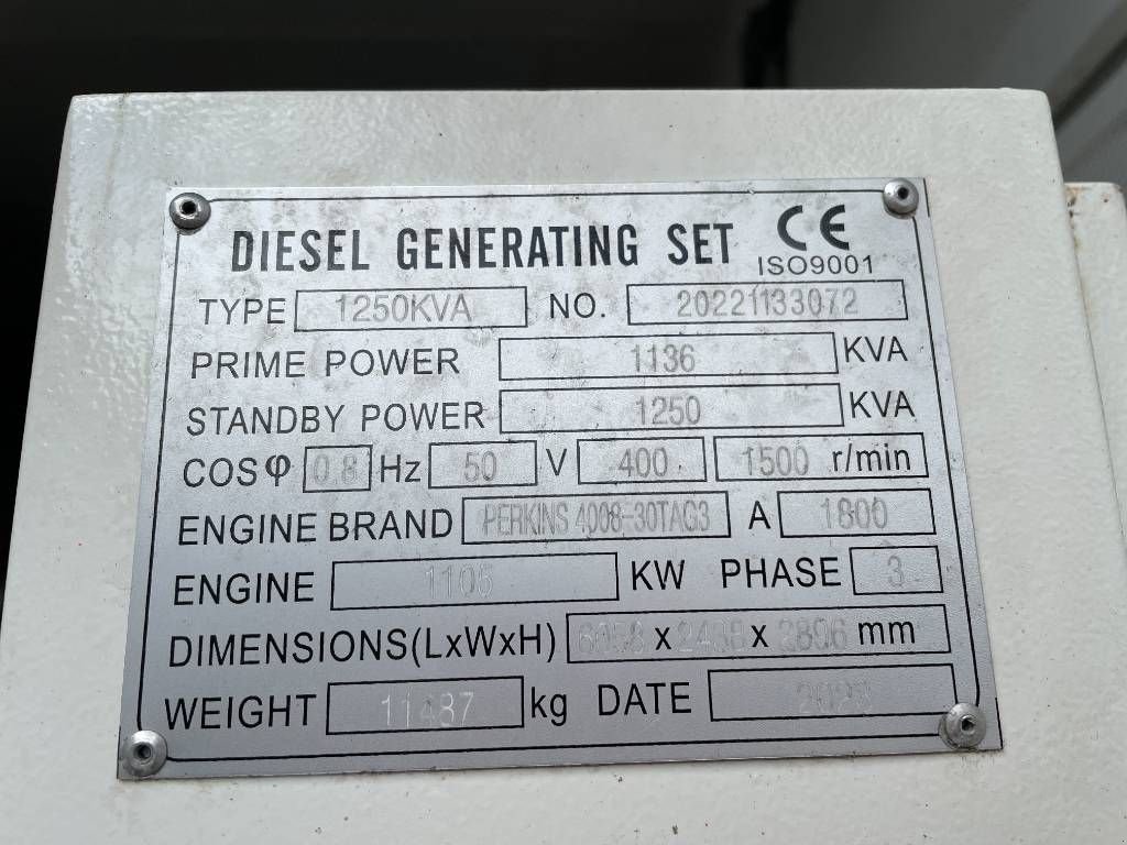 Notstromaggregat типа Perkins 4008TAG3 - 1.250 kVA Generator - DPX-12589, Gebrauchtmaschine в Oudenbosch (Фотография 4)