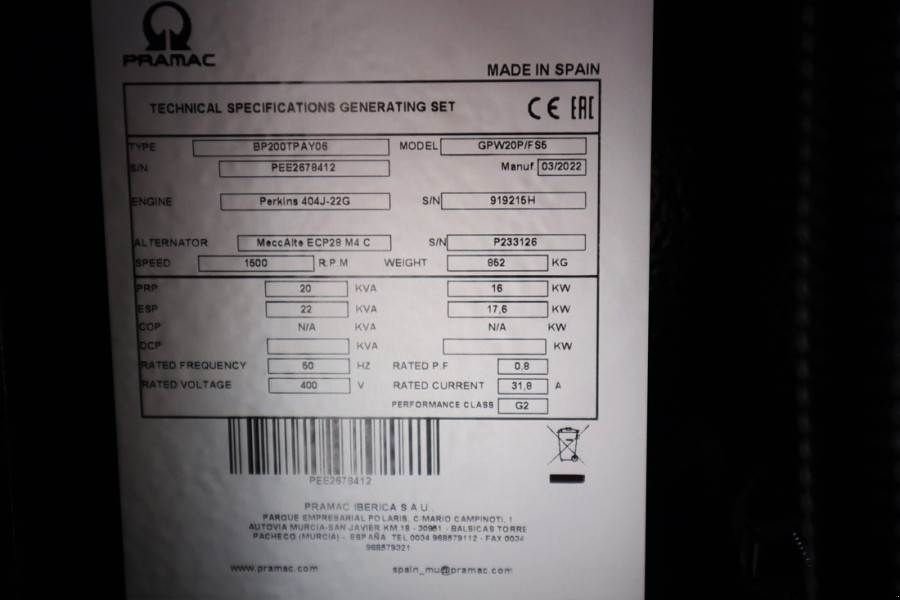 Notstromaggregat van het type Pramac GPW20P Unused, Valid inspection, *Guarantee! Diese, Gebrauchtmaschine in Groenlo (Foto 8)