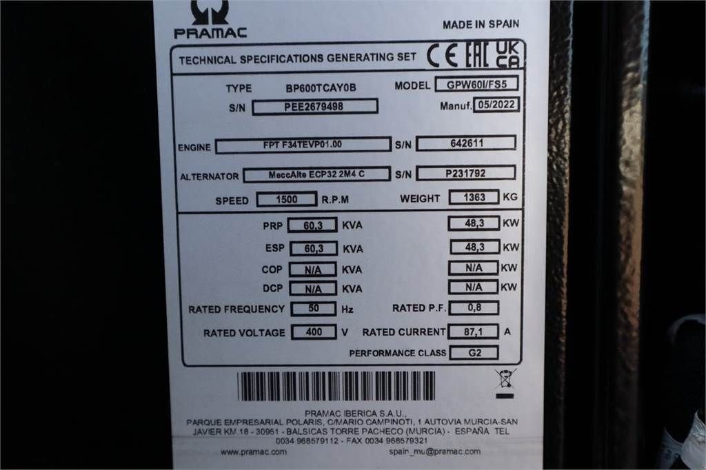 Notstromaggregat типа Pramac GPW60I/FS5 Valid inspection, *Guarantee! Diesel, 6, Gebrauchtmaschine в Groenlo (Фотография 7)