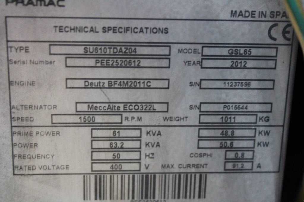 Notstromaggregat типа Pramac GSL 65, Gebrauchtmaschine в Rucphen (Фотография 5)