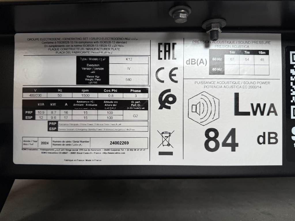 Notstromaggregat des Typs SDMO K12 - 12 kVA Generator - DPX-17001, Neumaschine in Dordrecht (Bild 7)