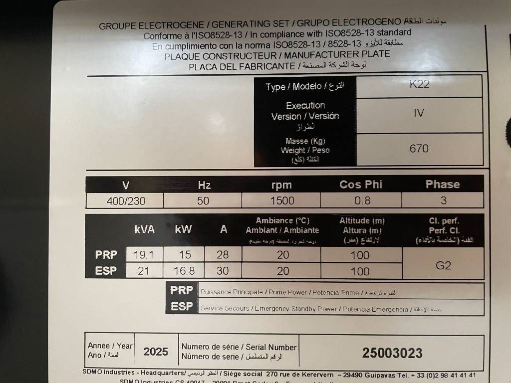 Notstromaggregat del tipo SDMO K22 - 22 kVA Generator - DPX-17003, Neumaschine In Dordrecht (Immagine 10)