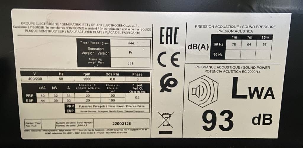 Notstromaggregat typu SDMO K44 - 44 kVA Generator - DPX-17005, Neumaschine v Dordrecht (Obrázek 5)