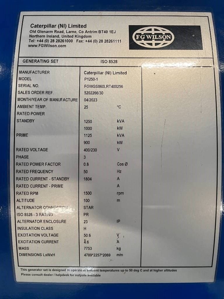 Notstromaggregat Türe ait Sonstige FG Wilson P1250-1 - 1250 kVA Open Genset - DPX-16028-O, Neumaschine içinde Dordrecht (resim 7)