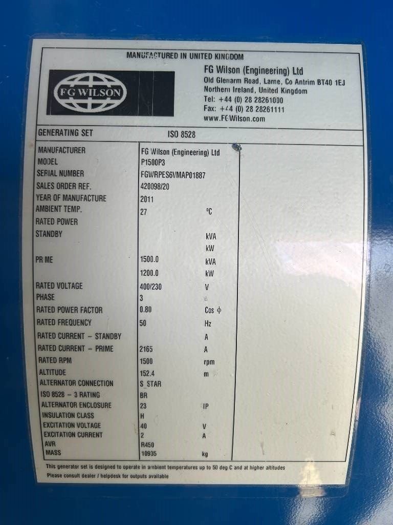 Notstromaggregat za tip Sonstige FG Wilson P1500P3 - 1.650 kVA Generator - DPX-12628, Gebrauchtmaschine u Dordrecht (Slika 8)