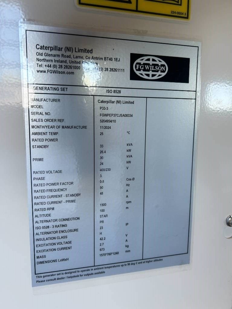 Notstromaggregat Türe ait Sonstige FG Wilson P33-3 - 33 kVA Open Genset - DPX-16003-O, Neumaschine içinde Dordrecht (resim 7)