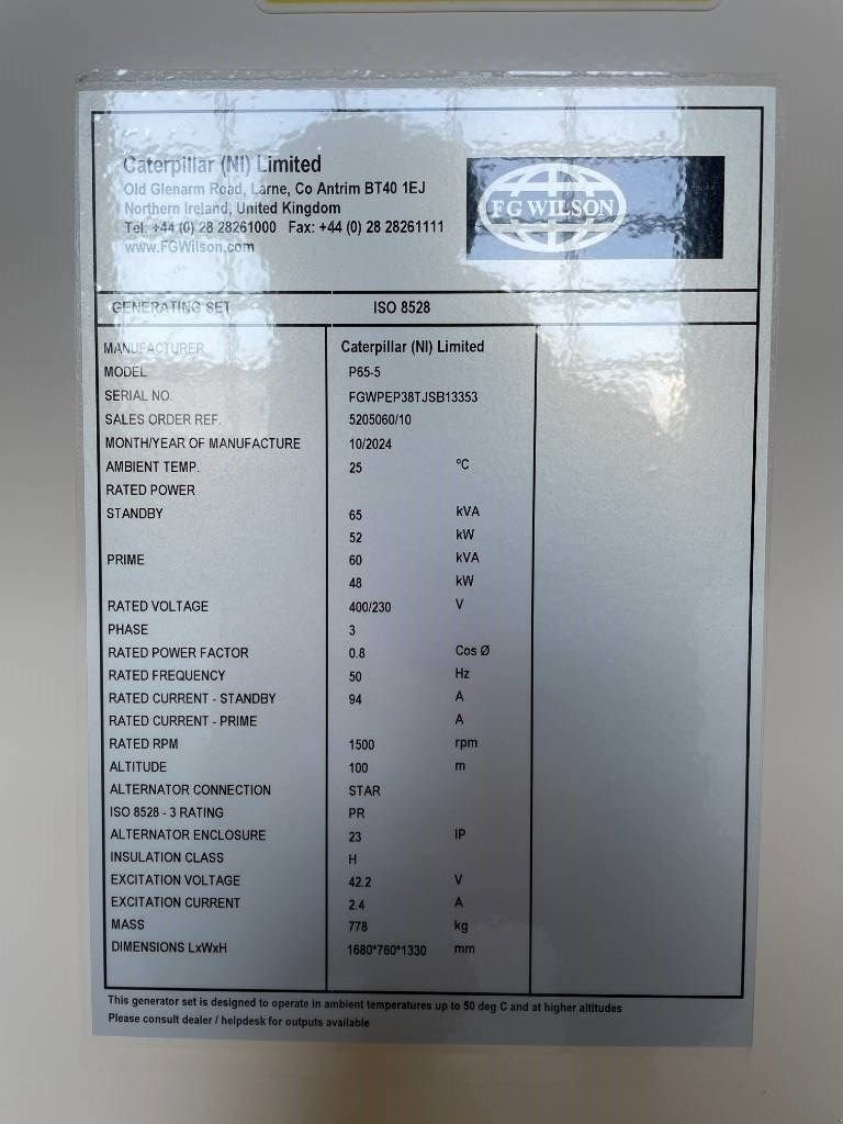 Notstromaggregat typu Sonstige FG Wilson P65-5 - 65 kVA Open Genset - DPX-16006-O, Neumaschine w Dordrecht (Zdjęcie 7)