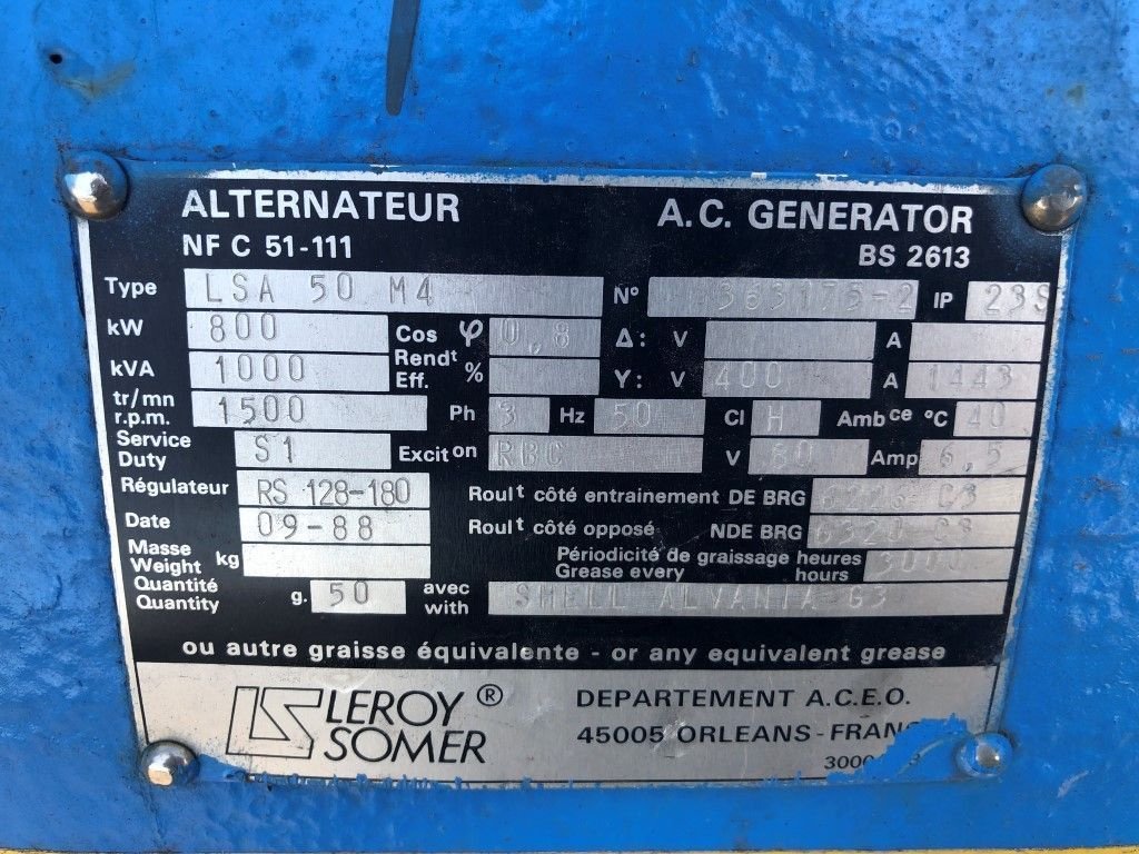 Notstromaggregat des Typs Sonstige Leroy Somer 1000 kVA dubbel gelagerd A- klasse 1000 kVA dubbel gelagerd A- k, Gebrauchtmaschine in VEEN (Bild 4)