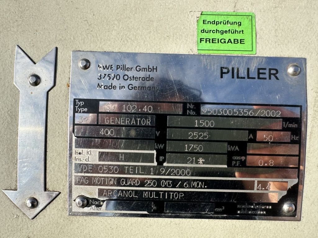 Notstromaggregat des Typs Sonstige PILLER SG 102.40 Pillar 1750 kVA generatordeel Alternator as New, Gebrauchtmaschine in VEEN (Bild 3)