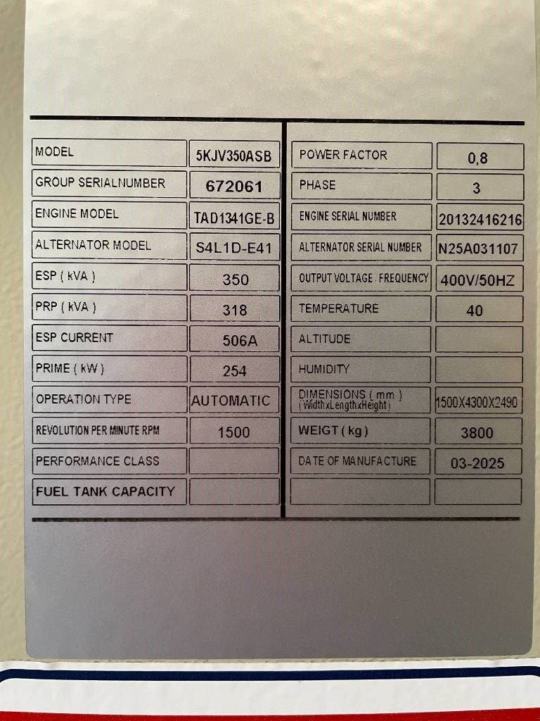 Notstromaggregat of the type Volvo TAD1341GE - 350 kVA Generator - DPX-18878, Neumaschine in Dordrecht (Picture 7)