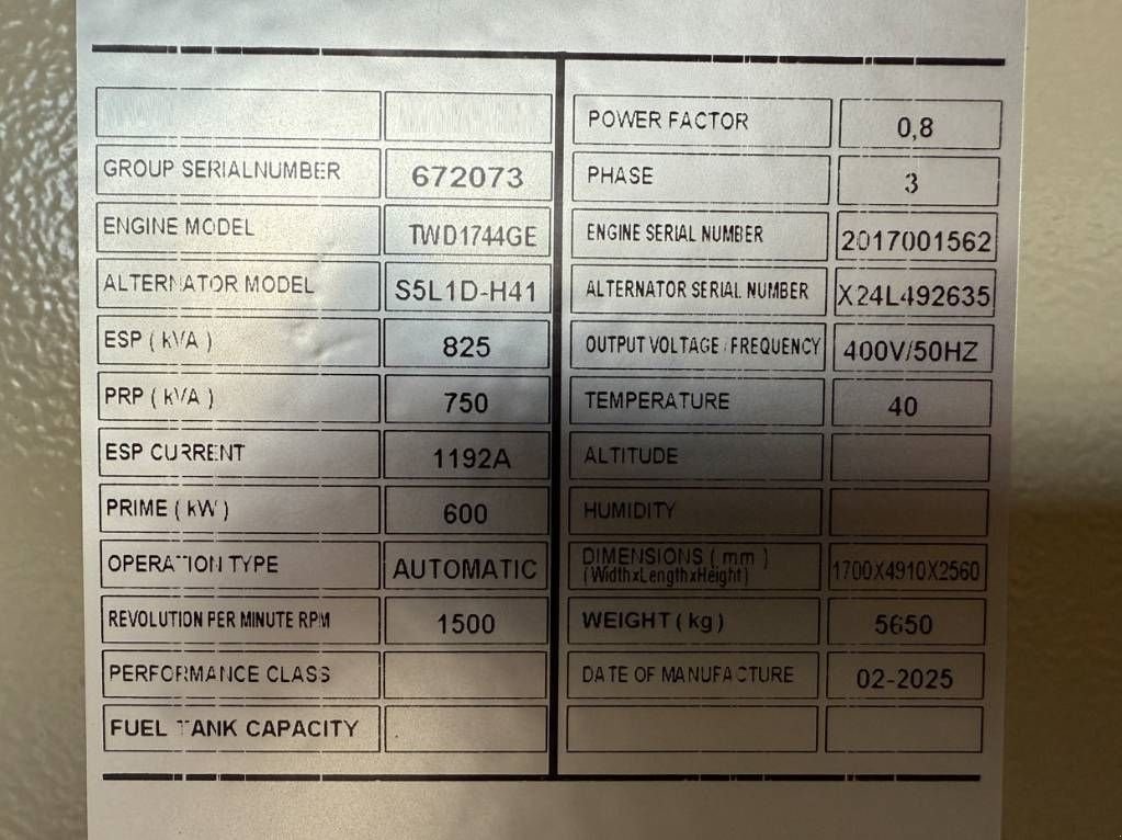 Notstromaggregat des Typs Volvo TWD1744GE - 825 kVA Generator - DPX-18886, Neumaschine in Dordrecht (Bild 5)