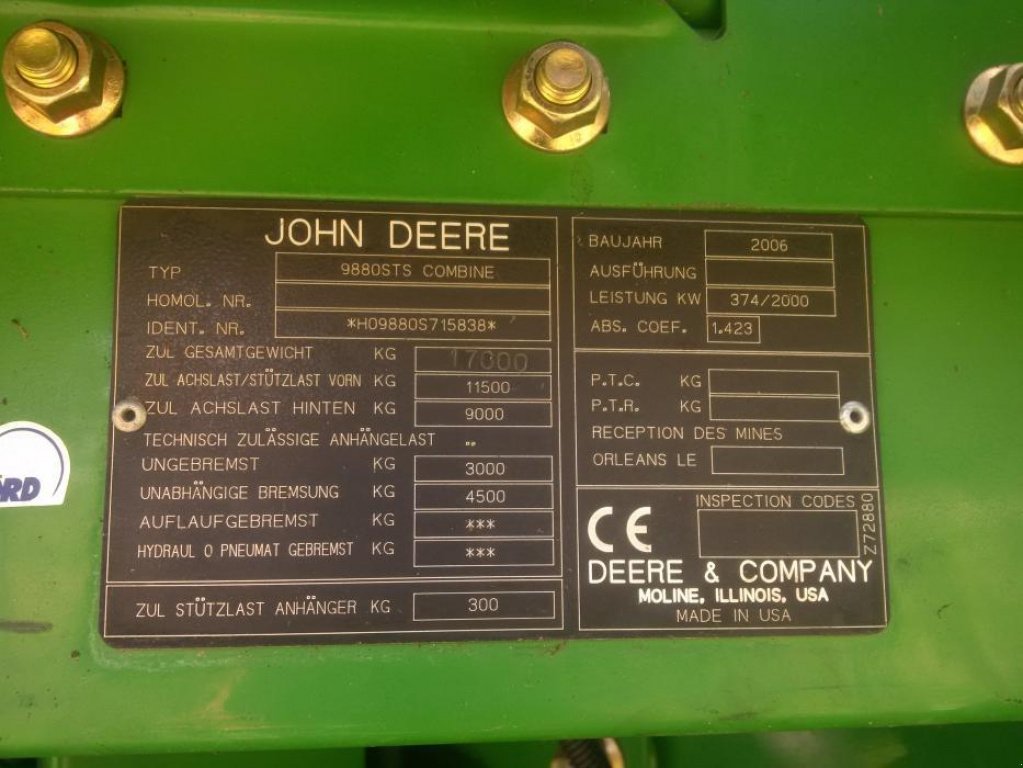 Oldtimer-Mähdrescher typu John Deere 9880i STS, Gebrauchtmaschine w Київ (Zdjęcie 6)