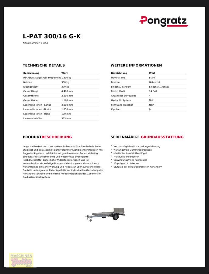 PKW-Anhänger des Typs Pongratz L-PAT 300/16 G-K, Neumaschine in Kötschach (Bild 11)