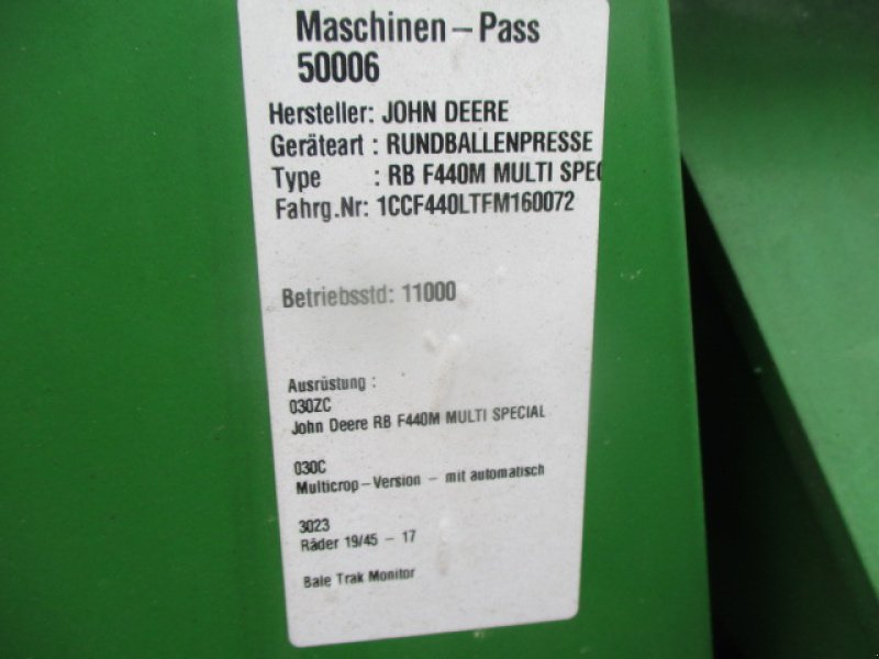 Press-/Wickelkombination des Typs John Deere F 440 M Rundballenpresse, Gebrauchtmaschine in Holle- Grasdorf (Bild 14)