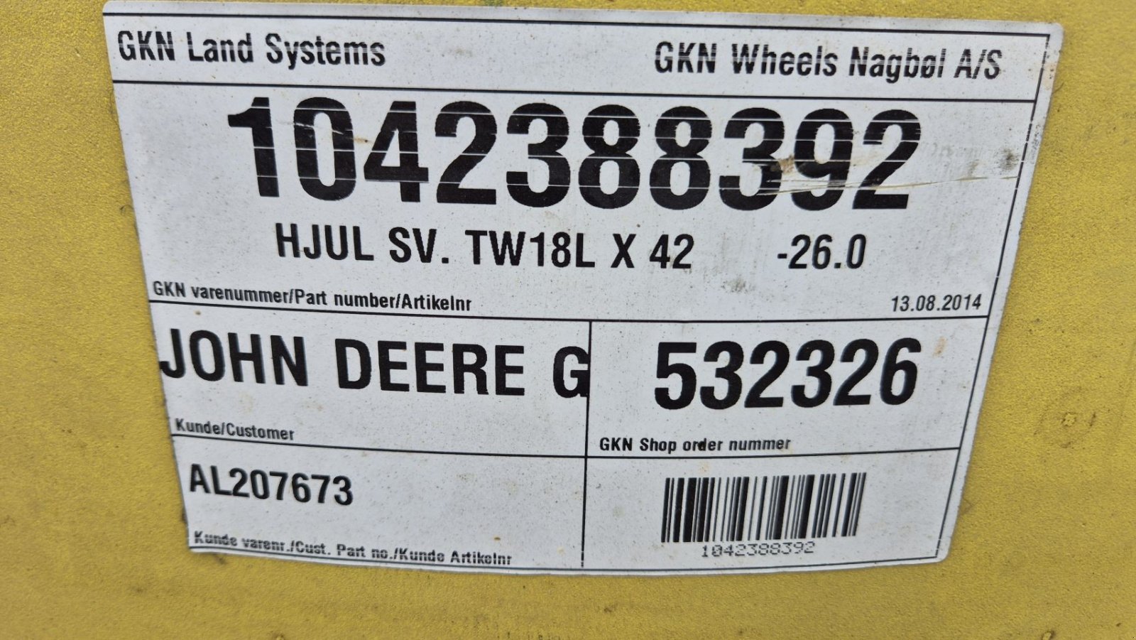 Rad des Typs Sonstige John Deere velgen GKN 18x42 10 gaats, Gebrauchtmaschine in Schoonebeek (Bild 4)
