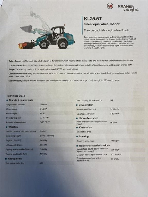 Radlader typu Kramer KL25.5T med teleskoparm, så den har stor rækkevidde og fleksibilitet, Gebrauchtmaschine v Lintrup (Obrázek 21)