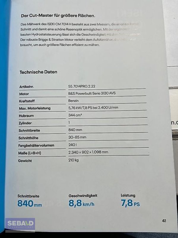 Rasenmäher des Typs Iseki CM7014Pro, Gebrauchtmaschine in Zweibrücken (Bild 6)