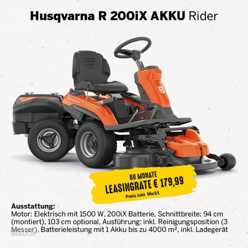 Rasentraktor des Typs Husqvarna Rider 200iX Elektro inkl. Mähdeck, Neumaschine in Burgkirchen (Bild 1)