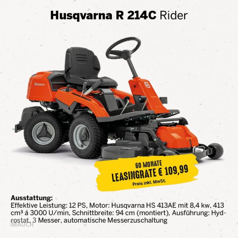 Rasentraktor des Typs Husqvarna Rider 214C ab 109,99€ im Monat, Neumaschine in Burgkirchen (Bild 1)