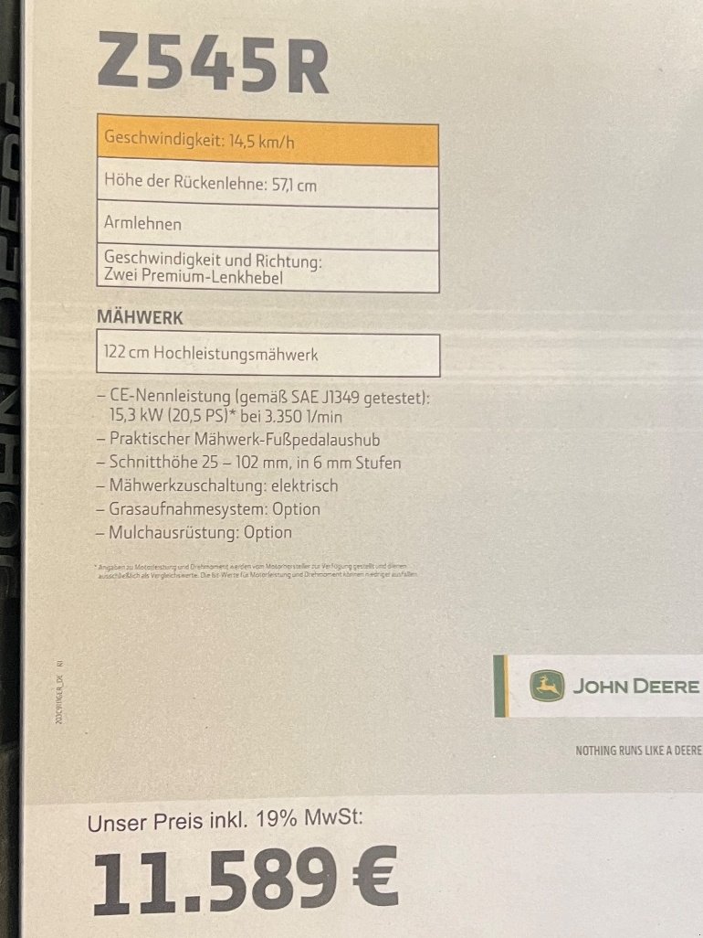 Rasentraktor типа John Deere Z545R, Neumaschine в München (Фотография 3)