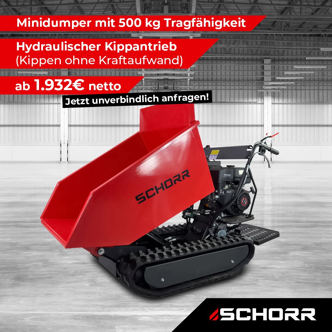 Raupendumper des Typs Schorr Minidumper RR500DHKA 500kg mit Kipphydraulik und Mitfahrplattform NEU Raupendumper 9,2 PS Motor Dumper Schubkarre Motorschubkarre, Neumaschine in Schüttorf (Bild 2)