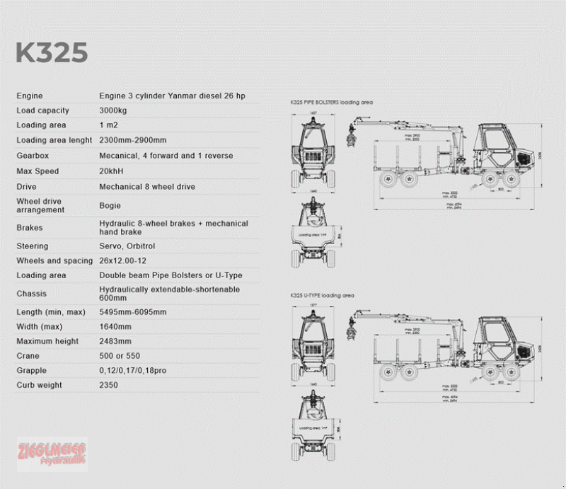 Rückewagen & Rückeanhänger des Typs Kinetic 8x8 Country K325 / K437 mit 550Master Kran, Neumaschine in Rottenburg a.d. Laaber (Bild 6)