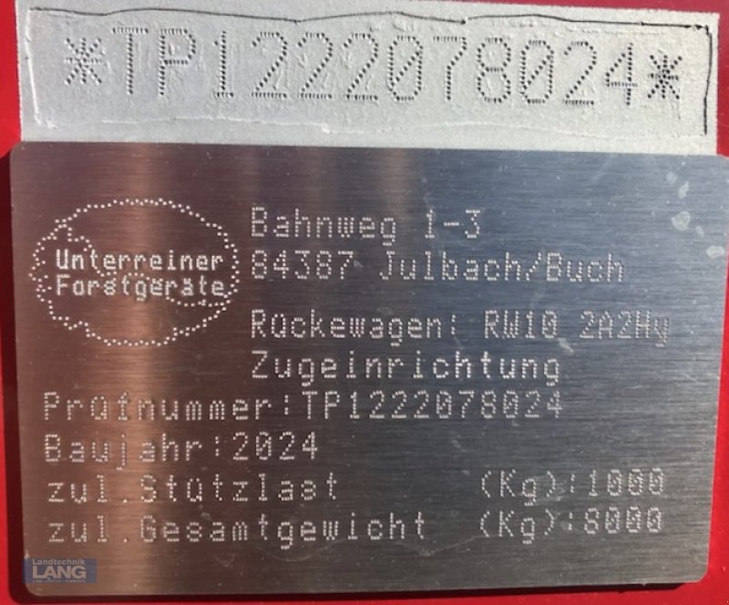Rückewagen & Rückeanhänger a típus Unterreiner RW 10 + FK 7000, Neumaschine ekkor: Rottenburg (Kép 7)