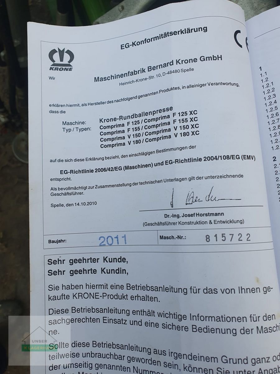 Rundballenpresse Türe ait Krone Comprima V 150XC, Gebrauchtmaschine içinde Ottensheim (resim 3)