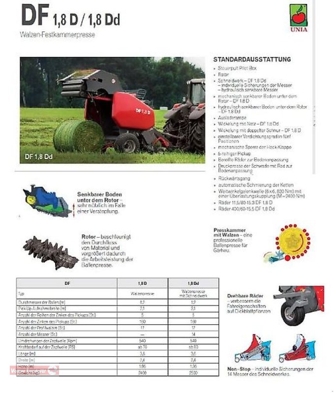 Rundballenpresse Türe ait Unia DF 1,8 Dd Festkammerpresse, Neumaschine içinde Ostheim/Rhön (resim 8)