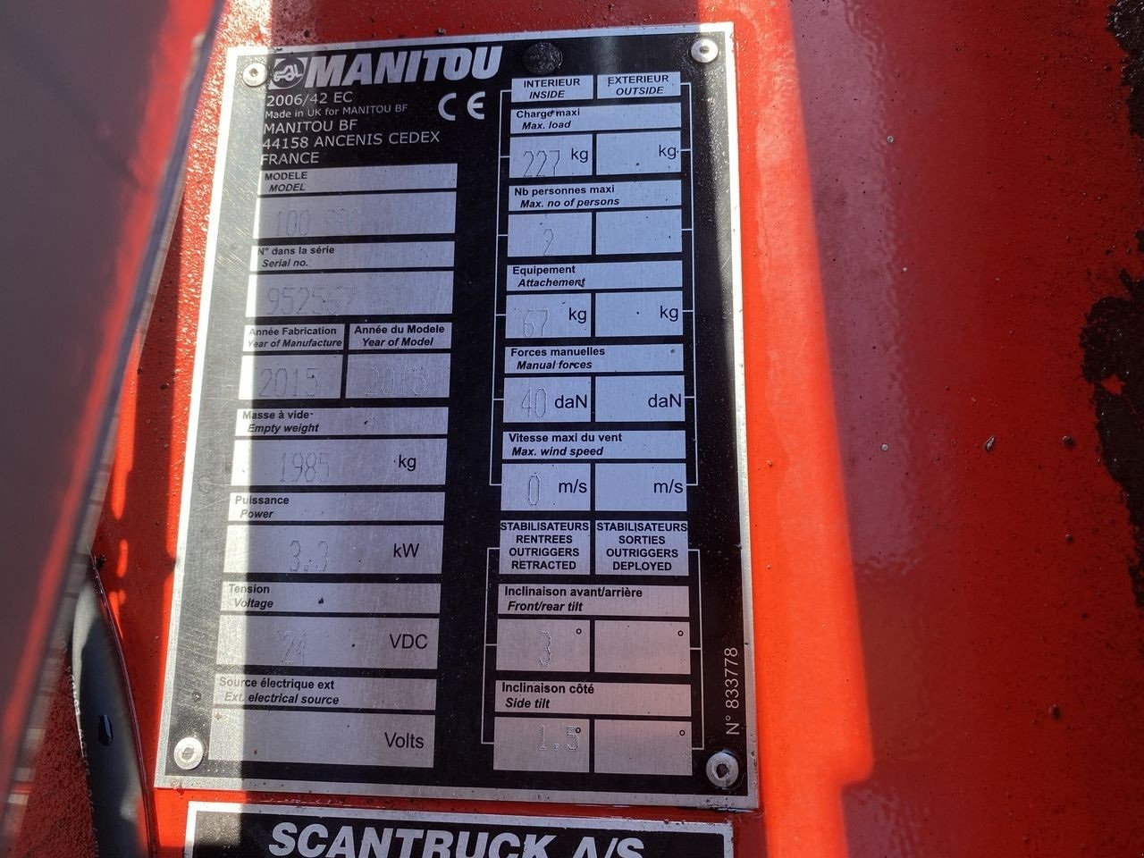 Scherenarbeitsbühne типа Manitou 100SEC, Gebrauchtmaschine в Skive (Фотография 10)