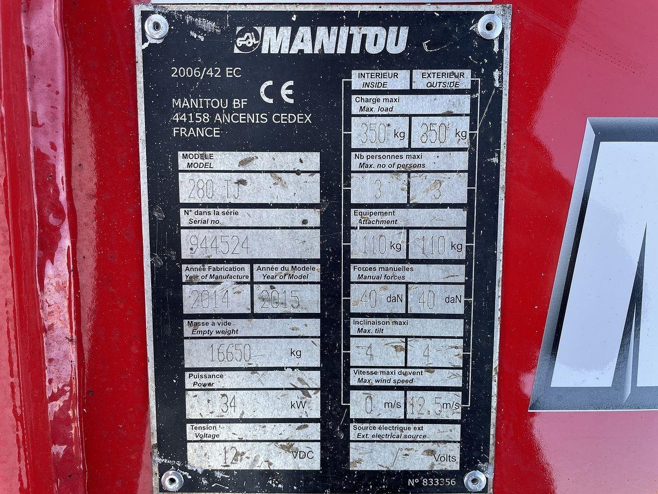 Scherenarbeitsbühne Türe ait Manitou 280TJ, Gebrauchtmaschine içinde Skive (resim 11)