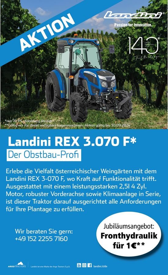 Schmalspurtraktor des Typs Landini Rex 3.070 F, Neumaschine in Oberweidelham (Bild 2)