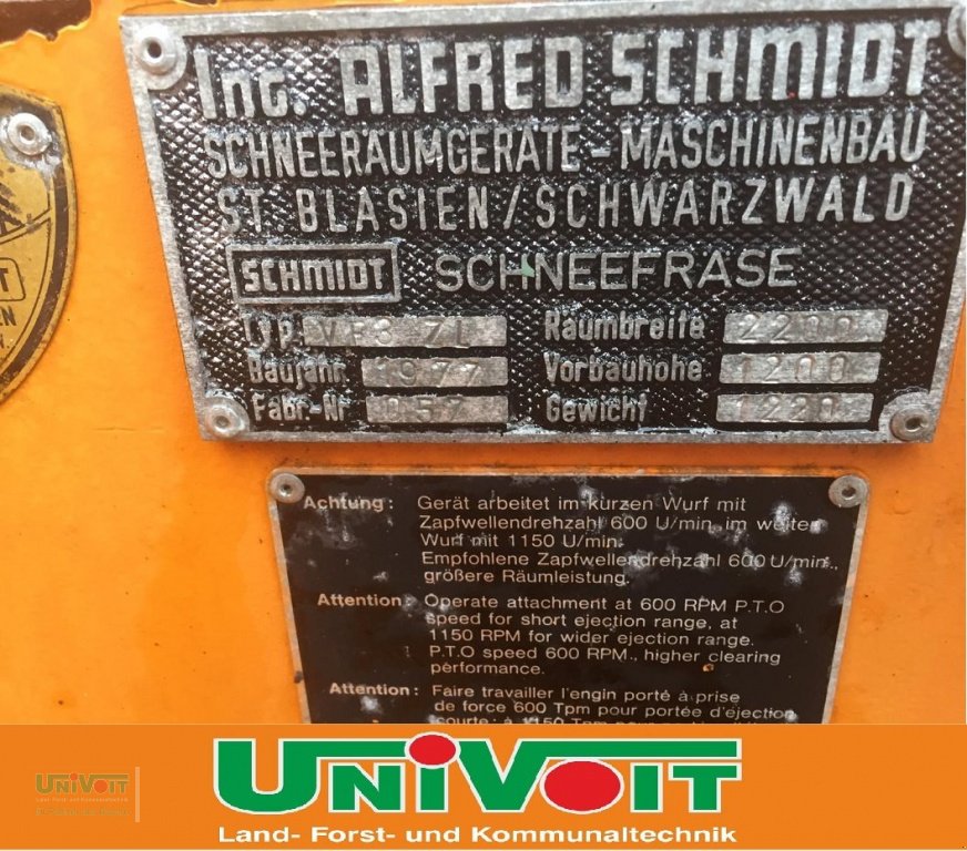 Schneefräse tip Schmidt Unimog - MB trac Schneefräse Schmidt VF3 ZL Frontzapfwelle, Gebrauchtmaschine in Warmensteinach (Poză 6)