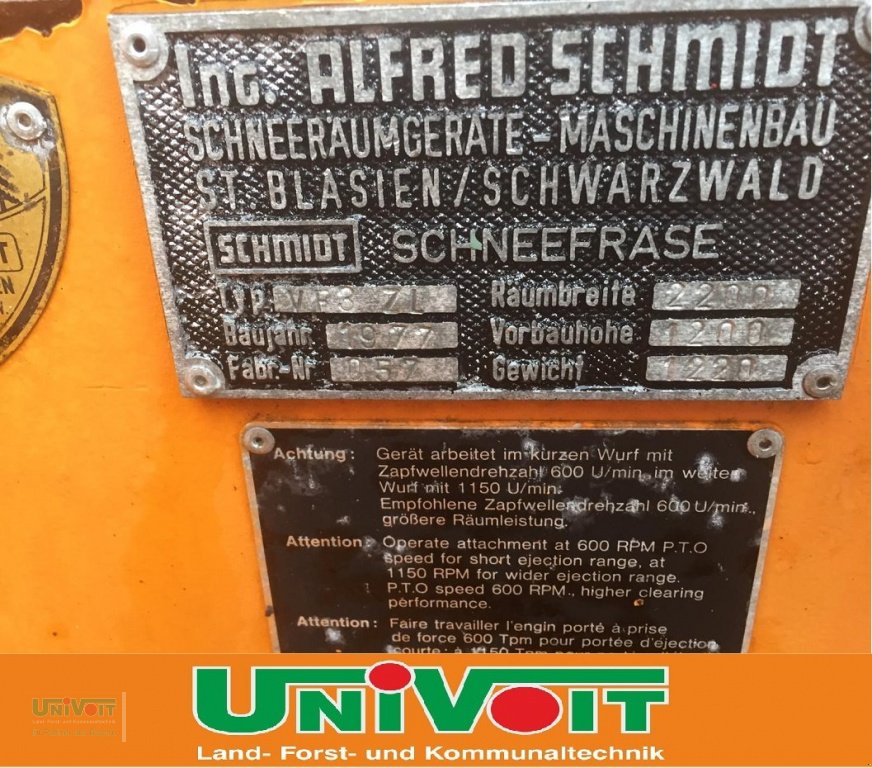 Schneefräse tipa Schmidt Unimog - MB trac Schneefräse Schmidt VF3 ZL Frontzapfwelle, Gebrauchtmaschine u Warmensteinach (Slika 6)