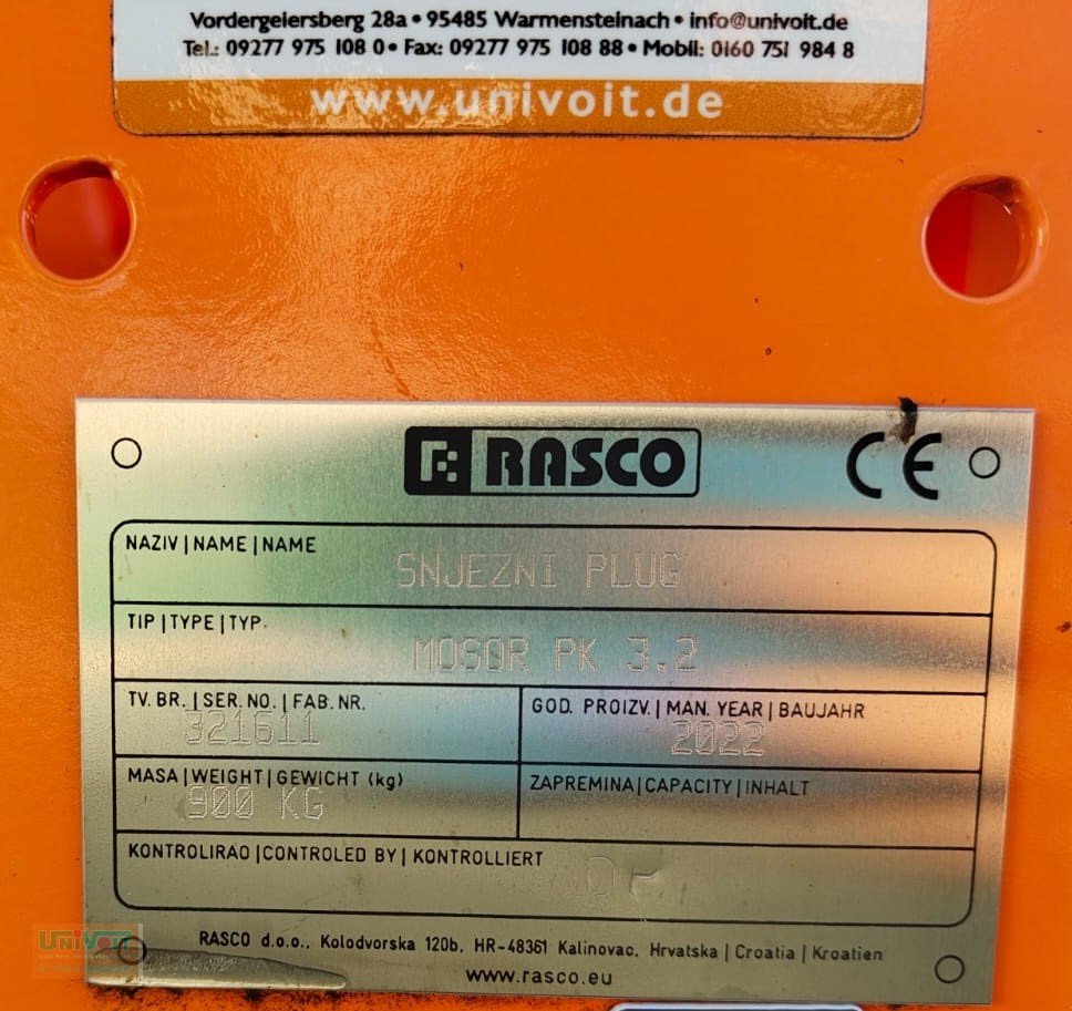 Schneepflug типа Rasco Dreipunkt Schneepflug Mosor PK 3.2 für Unimog MB trac Traktor, Gebrauchtmaschine в Warmensteinach (Фотография 5)