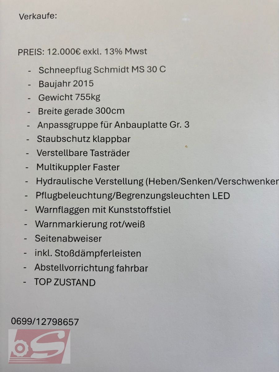 Schneeräumschild typu Schmidt MS 30 S, Gebrauchtmaschine v Offenhausen (Obrázek 4)