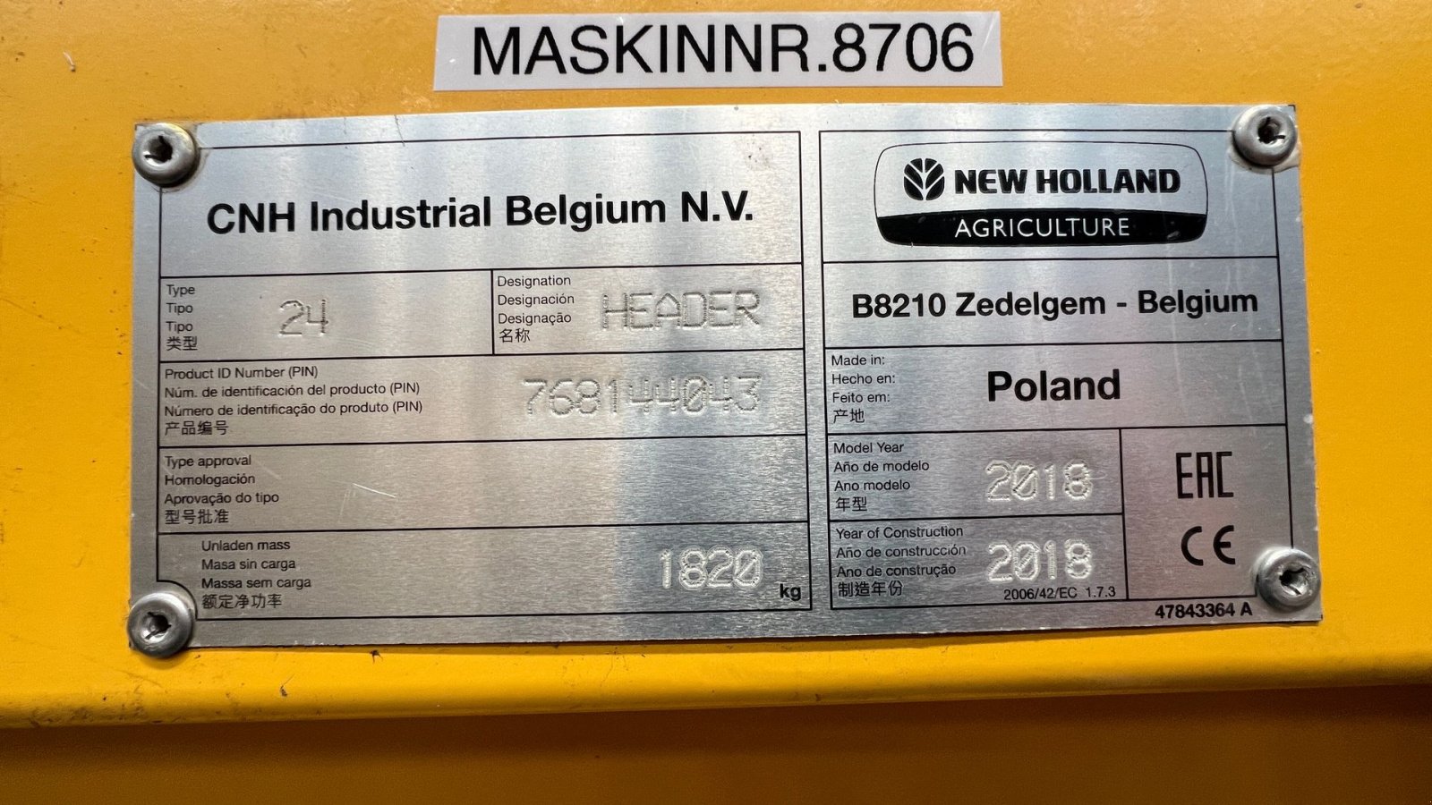 Schneidwerk typu New Holland 24 fod skærebord Std skærebord årg. 2018 med vogn, Gebrauchtmaschine v Vejle (Obrázek 4)