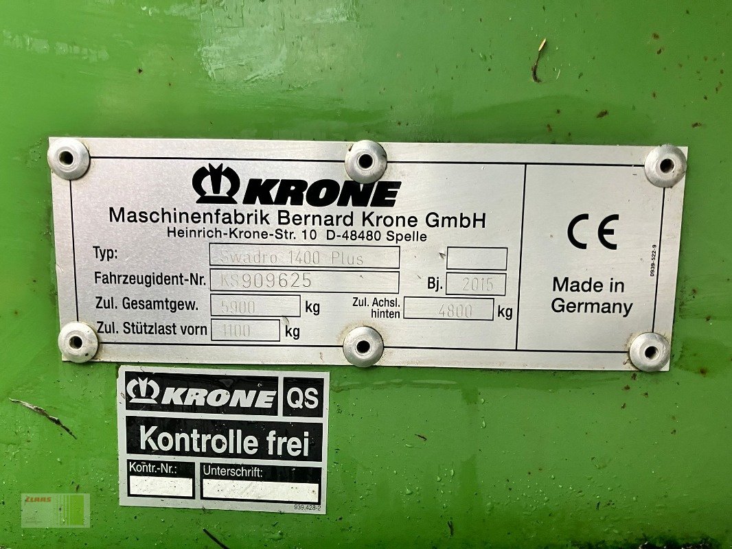 Schwader des Typs Krone Swadro 1400 Plus, Gebrauchtmaschine in Risum-Lindholm (Bild 10)
