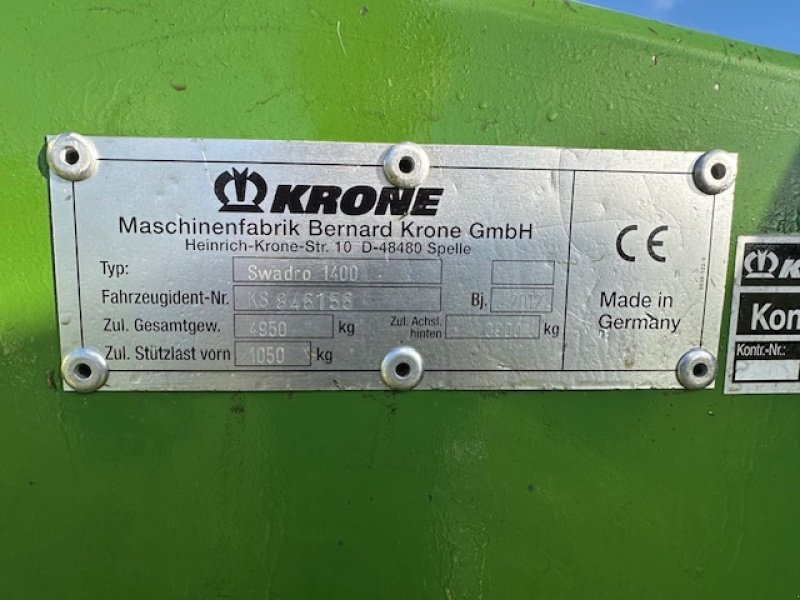 Schwader του τύπου Krone Swadro 1400, Gebrauchtmaschine σε Erkheim (Φωτογραφία 11)