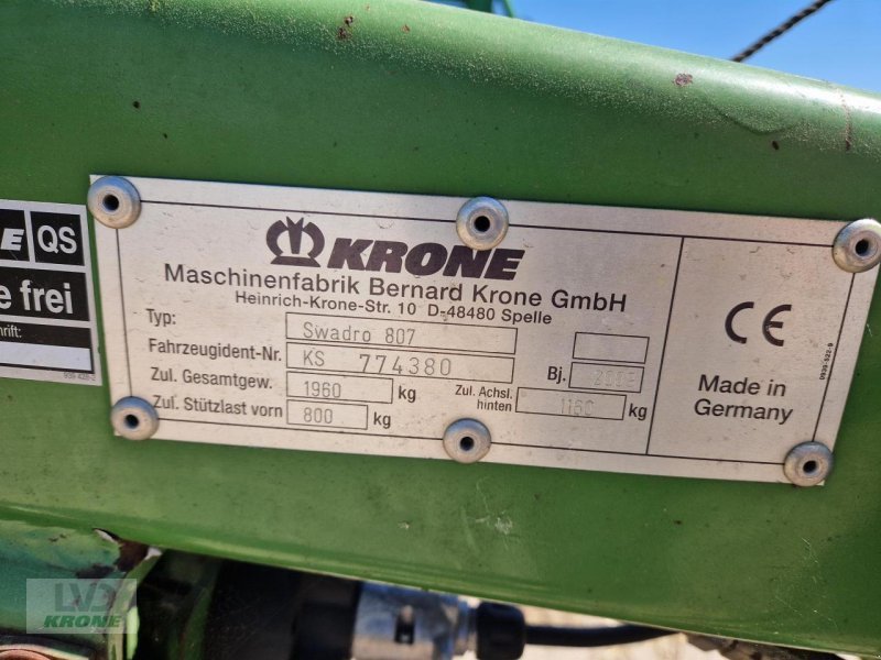 Schwader типа Krone Swadro 807, Gebrauchtmaschine в Spelle (Фотография 7)