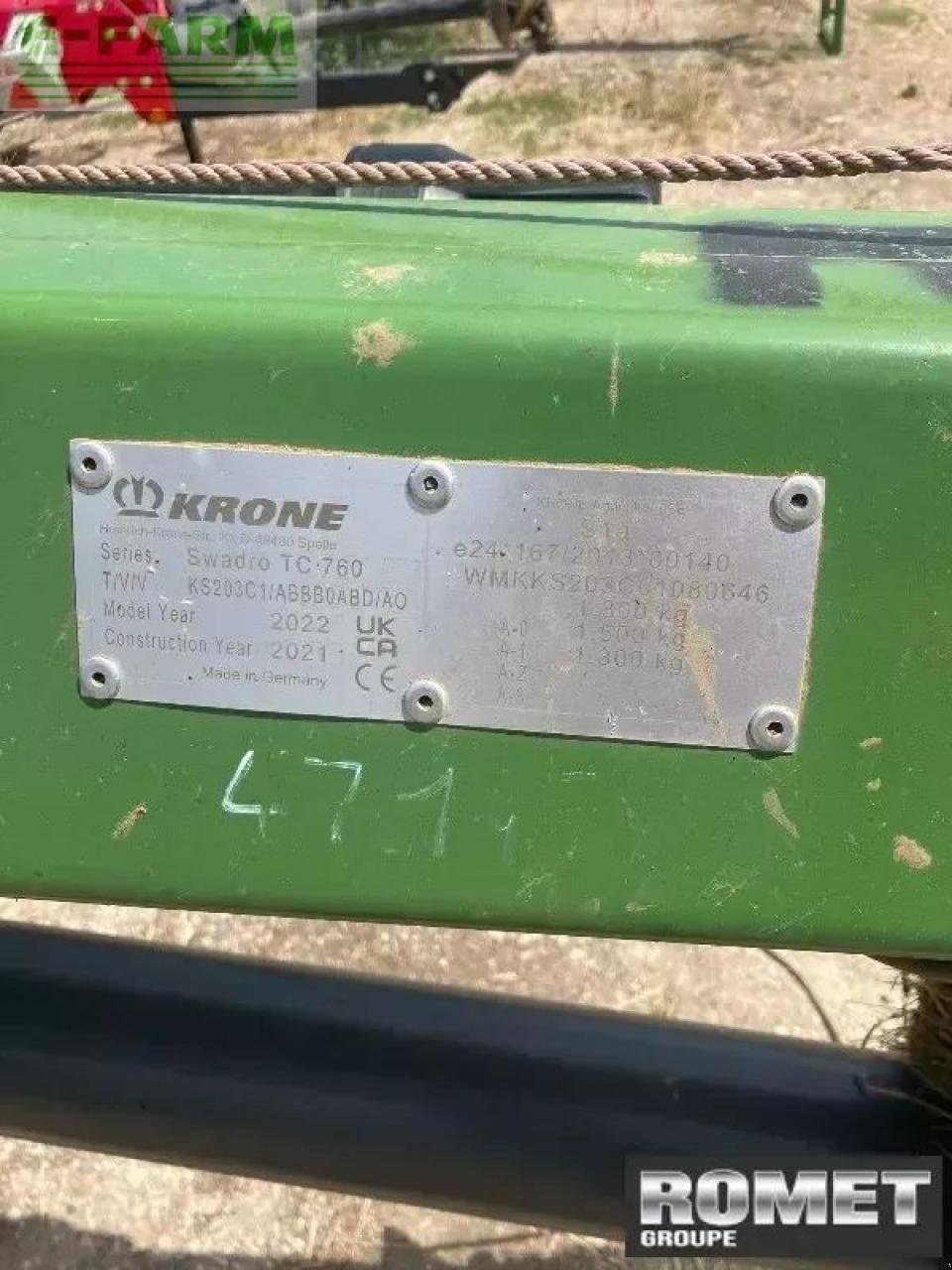 Schwader типа Krone swtc 760, Gebrauchtmaschine в GENNES-SUR-GLAIZE (Фотография 5)