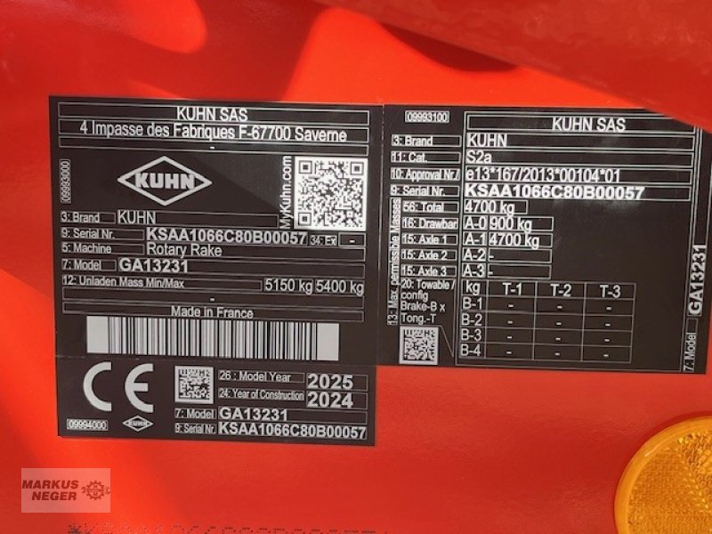 Schwader del tipo Kuhn GA 13231, Neumaschine In Berching (Immagine 5)