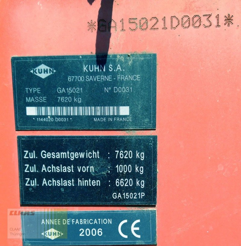 Schwader типа Kuhn GA 15021, Gebrauchtmaschine в Vachdorf (Фотография 7)